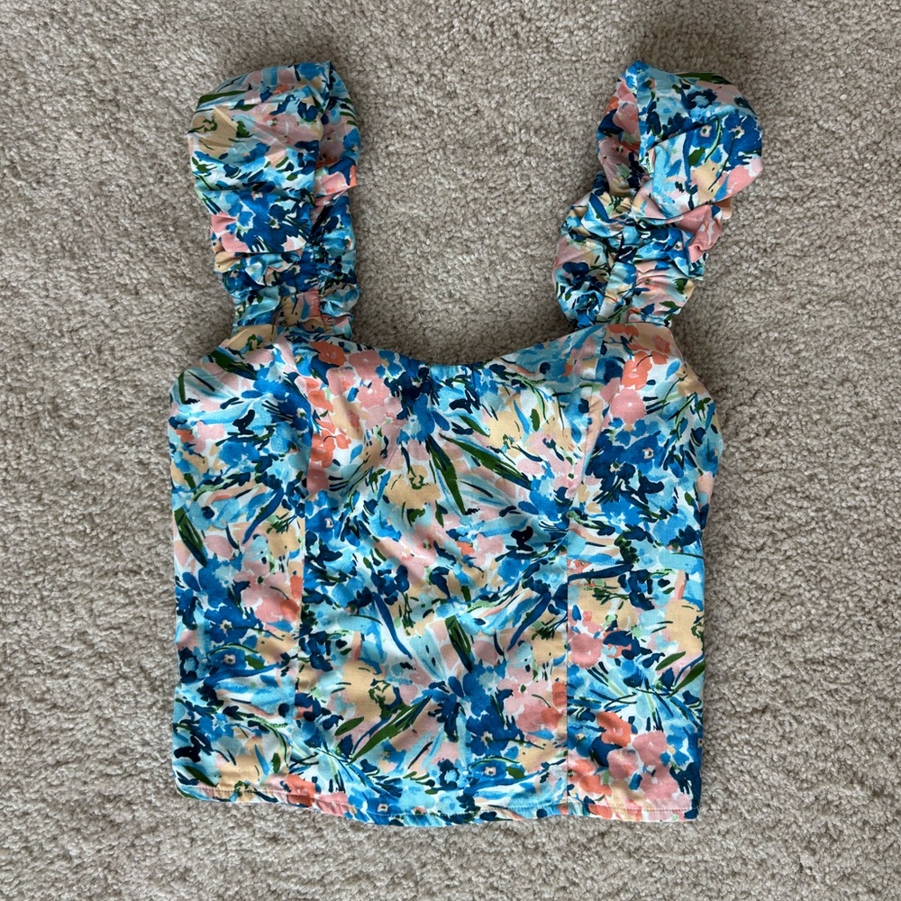 Abercrombie Bubble Strap Poplin Floral Top